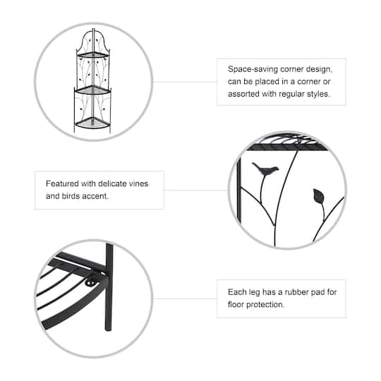 Glitzhome® 3-Tiered Metal Corner Shelf Planter Stand